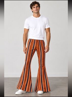 Modern Hero vertical striped bell bottom flare  pants, L/XL